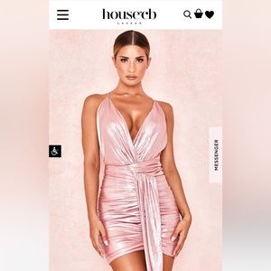 House of CB Ciara Metallic Pink Wrap Cami Mini Dress